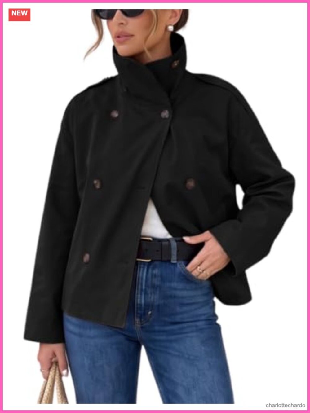 Cropped Trench Coat Lightweight Double Breasted Jacket